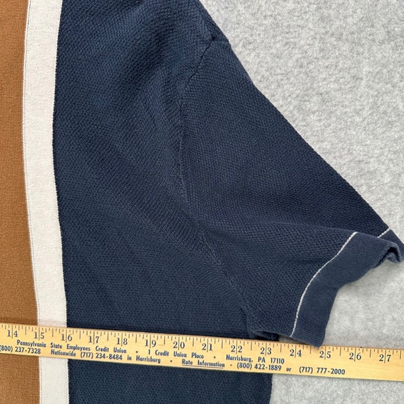 Express Mens XL Knit Polo Shirt Navy Brown Cream Color Block Button Front Cotton - Picture 4 of 7